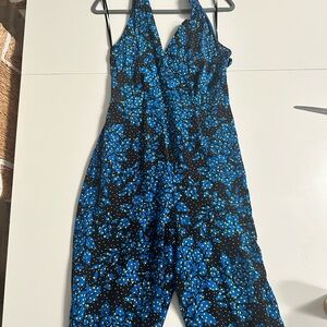 Diane Von Furstenberg Blue Floral Silk Jumper Halter Size S Silk